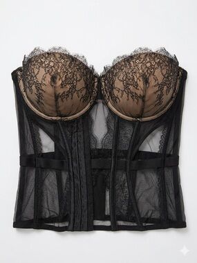 Victoria's Secret Black Lace Bustier with Nude Cups